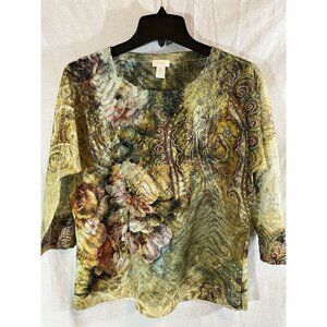 Chico’s Women’s Size 1 (Med) Green Floral Print Lace Blouse